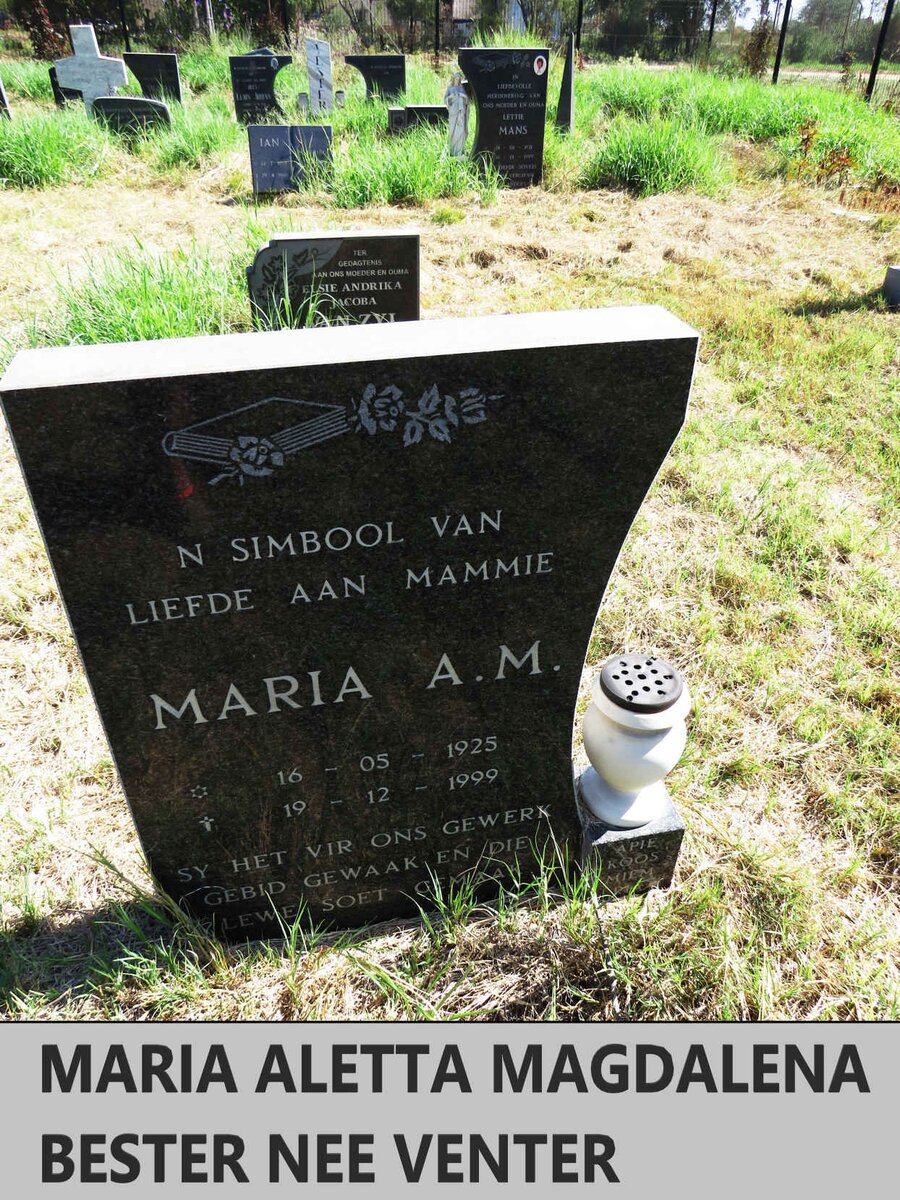 BESTER Maria Aletta Magdalena nee VENTER 1925-1999