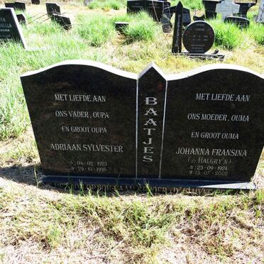 BAATJES Adriaan Sylvester 1923-1998 & Johanna Fransina HALGRYN 1924-2002