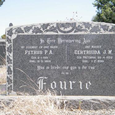 FOURIE Petrus P.A. 1913-1968 &amp; Gertruida J.W. PRETORIUS 1922-2001