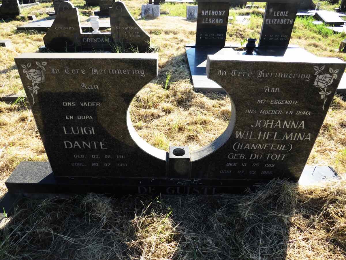 GUISTI Luigi Dante, de 1911-1988 & Johanna Wilhelmina DU TOIT 1919-1985