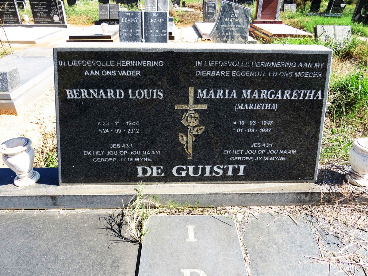 GUISTI Bernard Louis, de 1944-2012 & Maria Margaretha 1947-1997