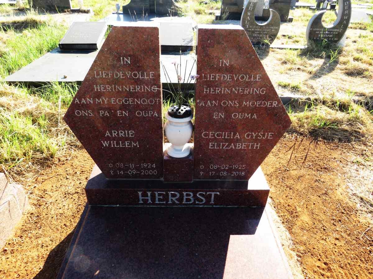 HERBST Arrie Willem 1924-2000 & Cecilia Gysje Elizabeth 1925-2018