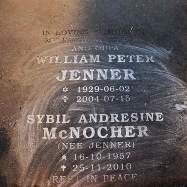 JENNER William Peter 1929-2004 :: MCNOCHER Sybil Andresine nee JENNER 1957-2010