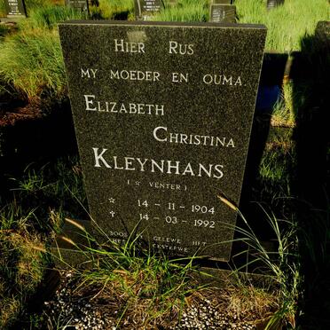 KLEYNHANS Elizabeth Christina nee VENTER 1904-1992