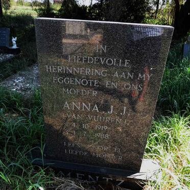 MENTZ Anna J.J. nee VAN VUUREN 1919-1988