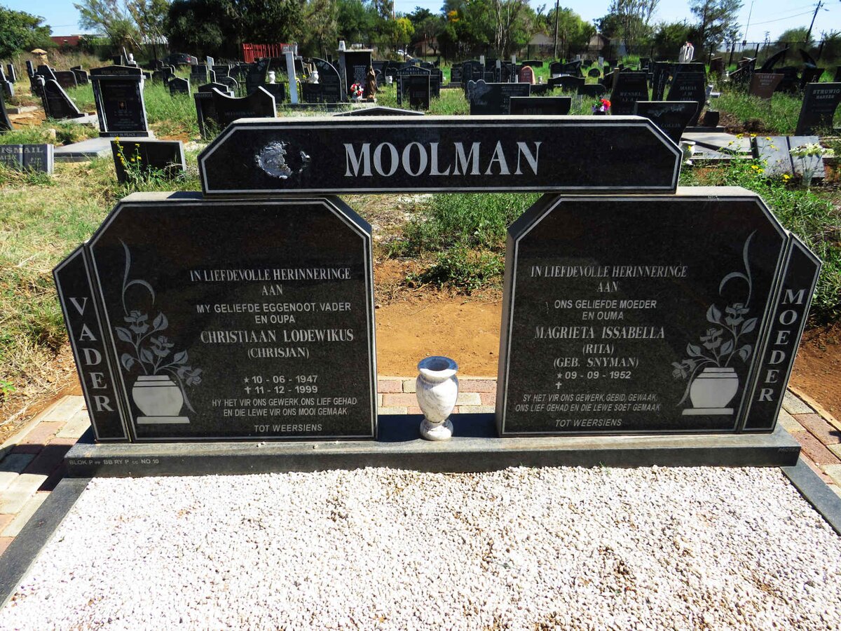 MOOLMAN Christiaan Lodewikus 1947-1999 & Magrieta Issabella SNYMAN 1952- 