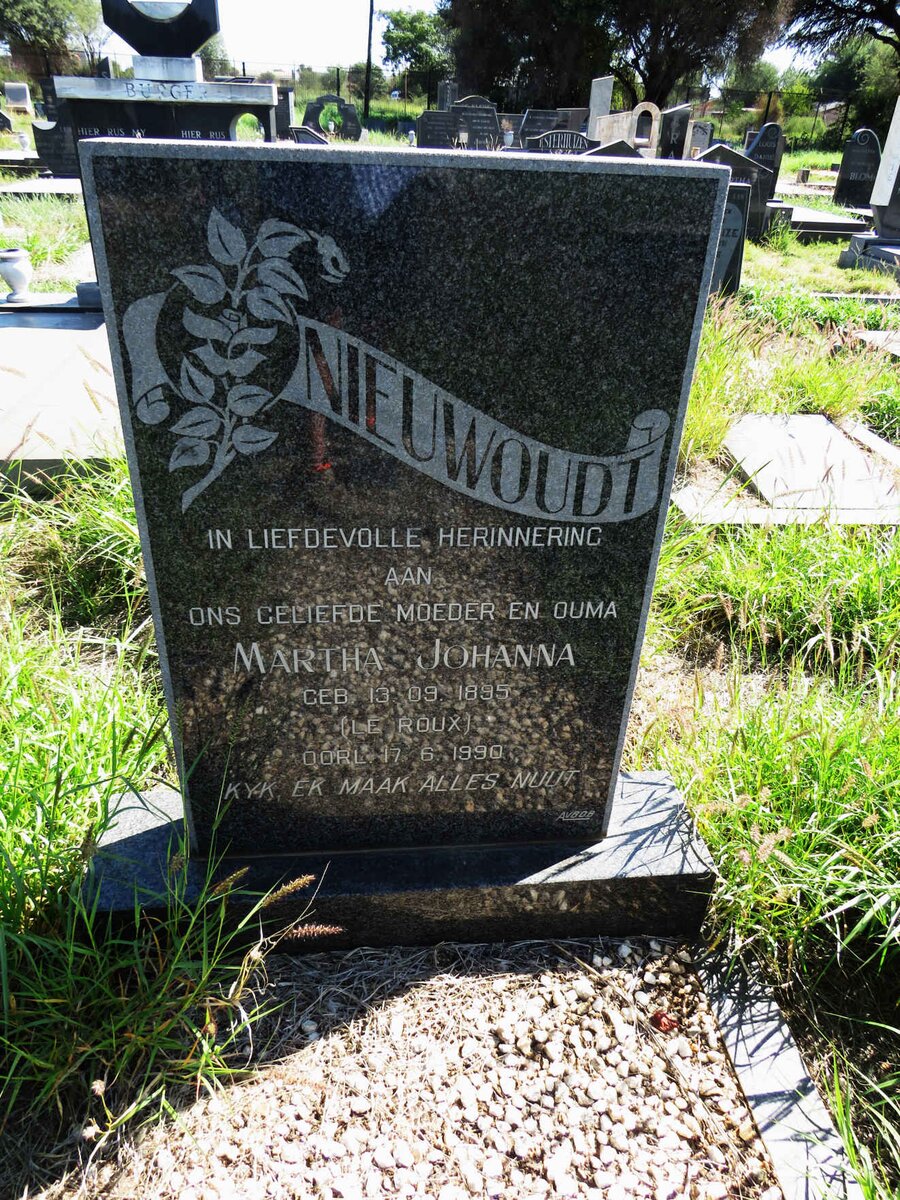 NIEUWOUDT Martha Johanna nee LE ROUX 1895-1990