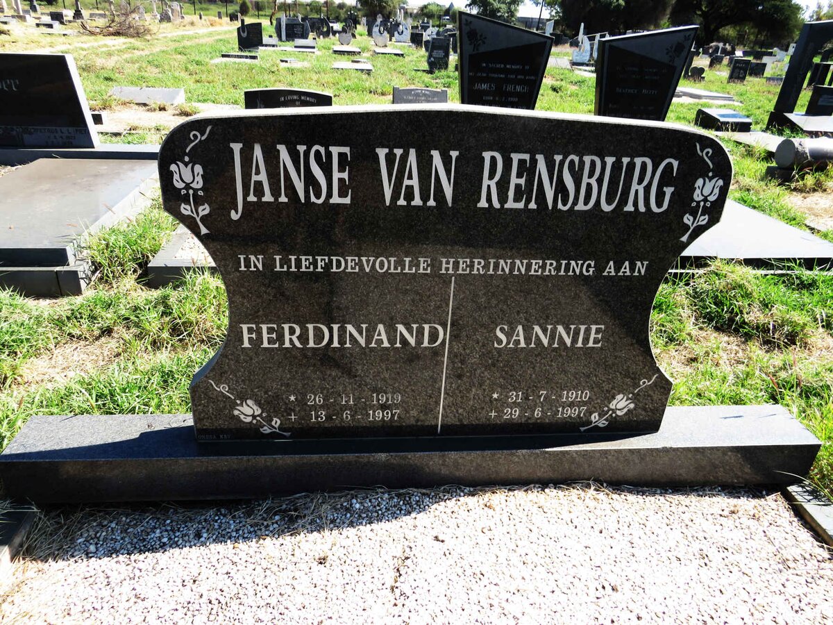 RENSBURG Ferdinand, Janse van 1919-1997 & Sannie 1910-1997