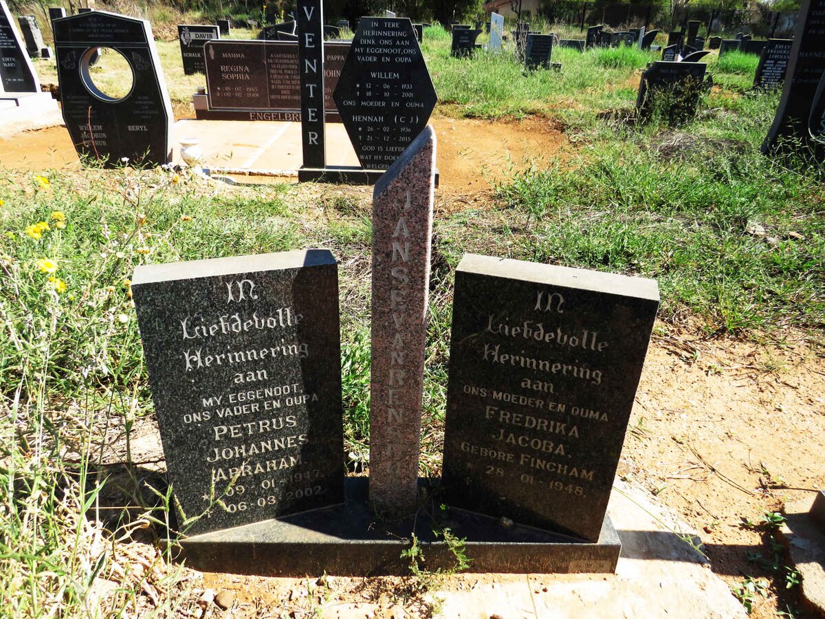 RENSBURG Petrus Johannes Abraham, Janse van 1947-2002 & Fredrika Jacoba FINCHAM 1948-