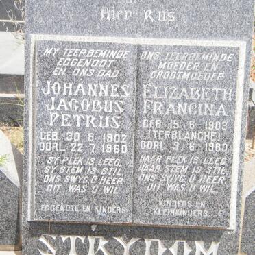 STRYDOM Johannes Jacobus Petrus 1902-1960 &amp; Elizabeth Francina TERBLANCHE 1903-1980