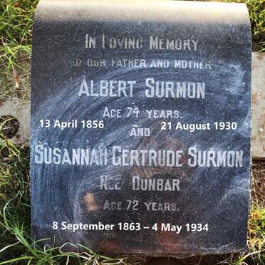 SURMON Albert 1856-1930 & Susannah Gertrude DUNBAR 1863-1934