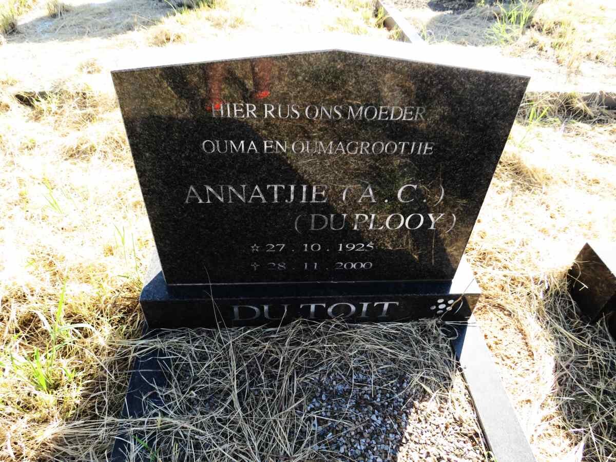 TOIT A.C., du nee DU PLOOY 1925-2000