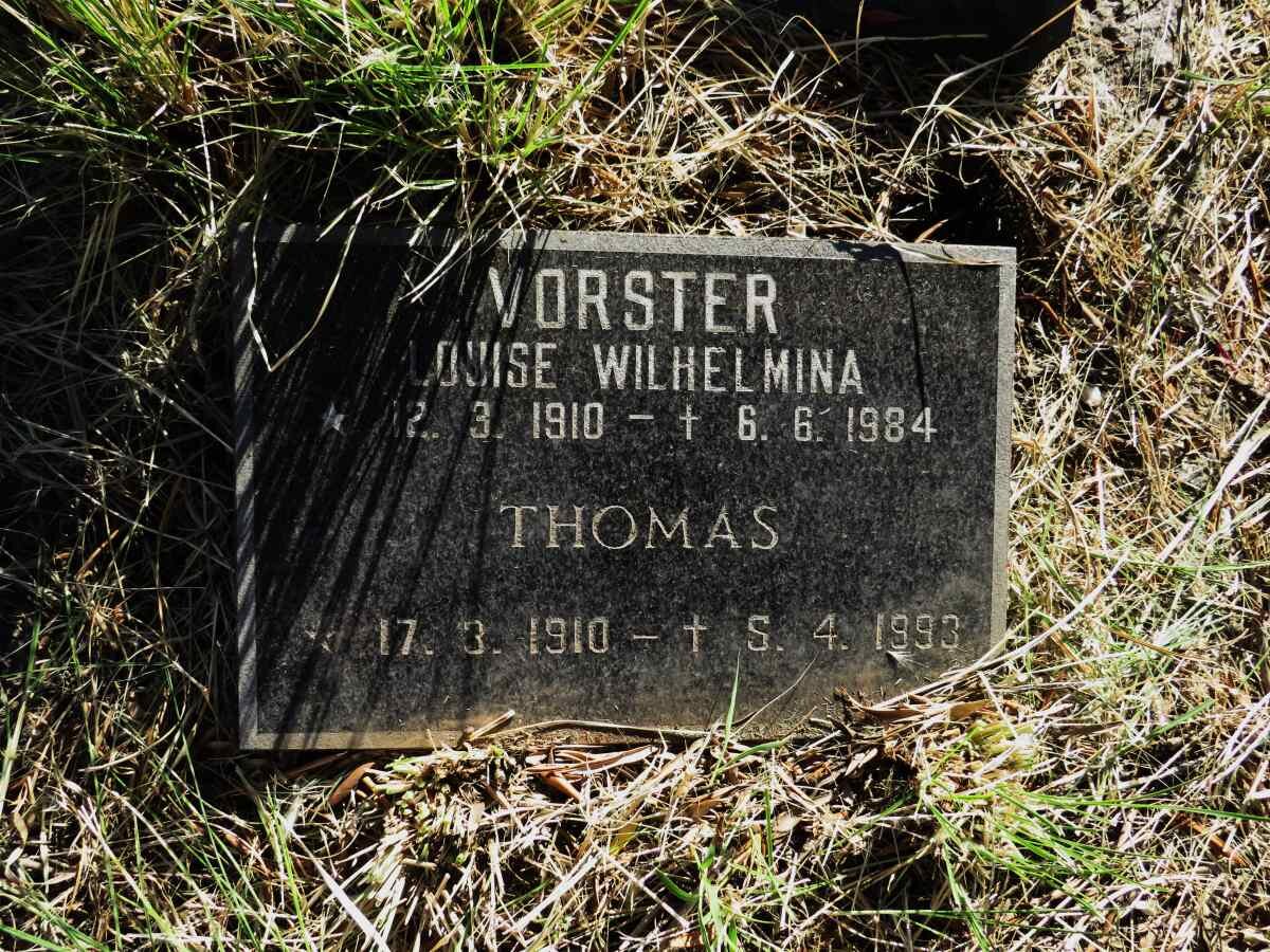 VORSTER Thomas 1910-1993 & Louise Wilhelmina 1910-1984