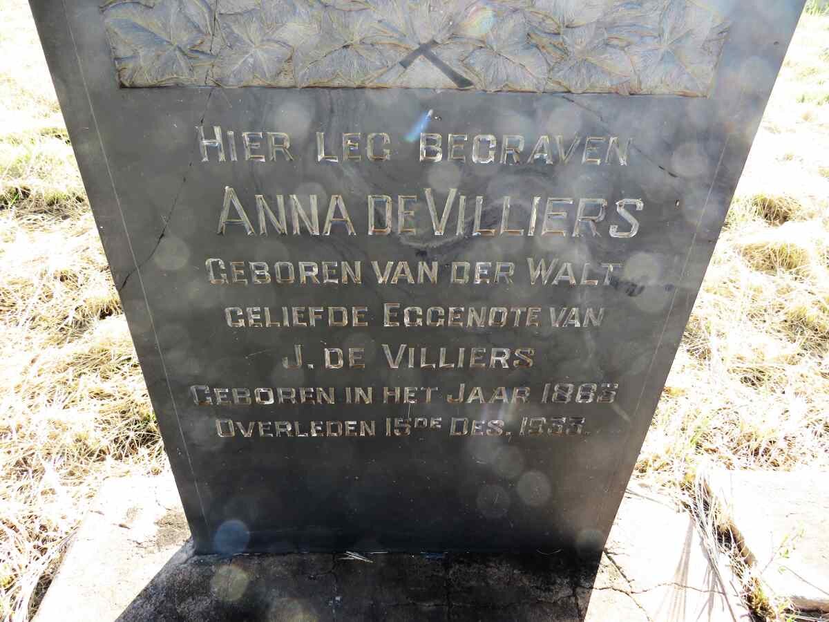 VILLIERS Anna, de nee VAN DER WALT 1863-1933