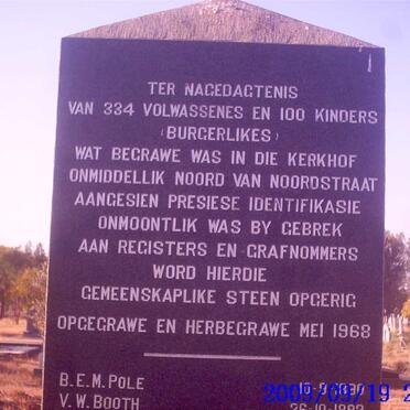 3. Memorial stone for the 334 adults &amp; 100 children reburied at Vryburg Memorial Cemetery