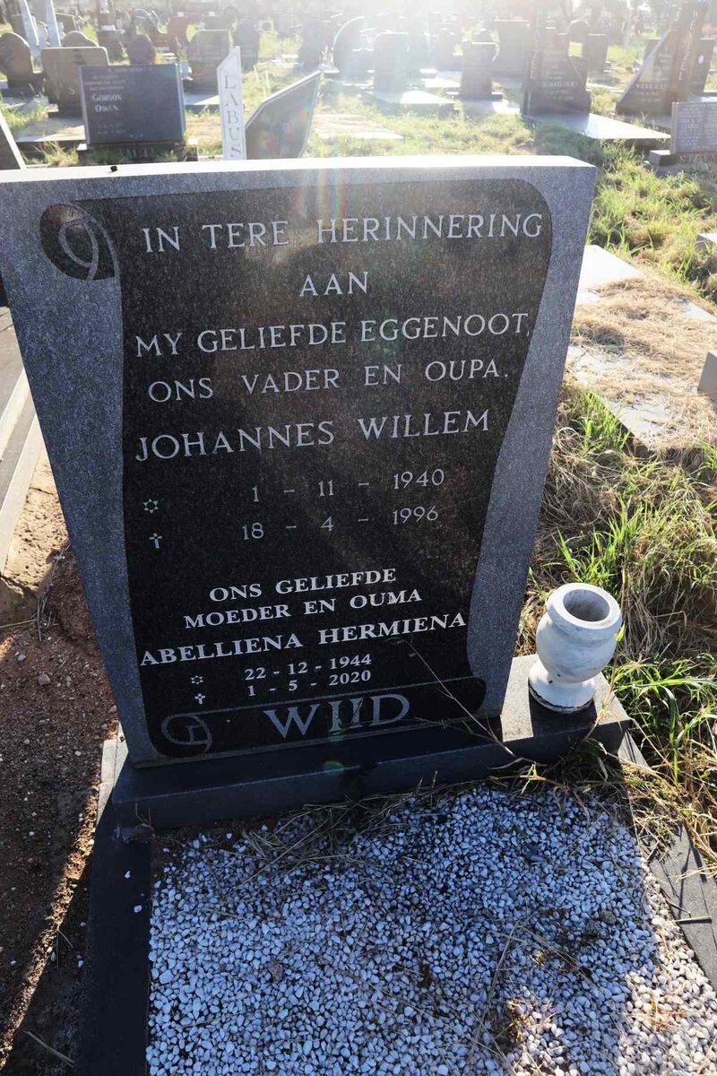 WIID Johannes Willem 1940-1996 & Abelliena Hermiena 1944-2020