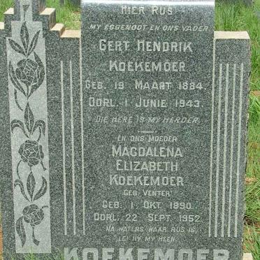 KOEKEMOER Gert Hendrik 1884-1943 &amp; Magdalena Elizabeth VENTER 1890-1952