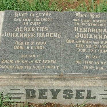 DEYSEL Albertus Johannes Barend 1888-1931 &amp; Hendrina Johanna JANSEN VAN VUUREN 1888-1964