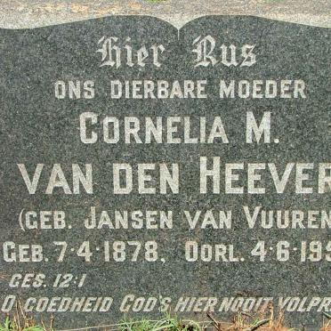 HEEVER Cornelia M., van den nee JANSEN VAN VUUREN 1878-1957