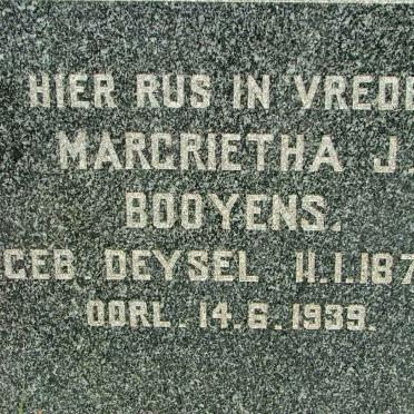 BOOYENS Margrietha J. nee DEYSEL 1879-1939