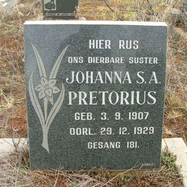PRETORIUS Johanna S.A. 1907-1929