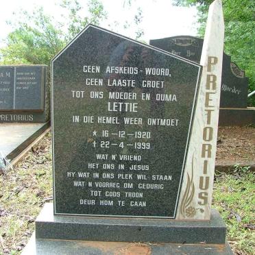 PRETORIUS Lettie 1920-1999