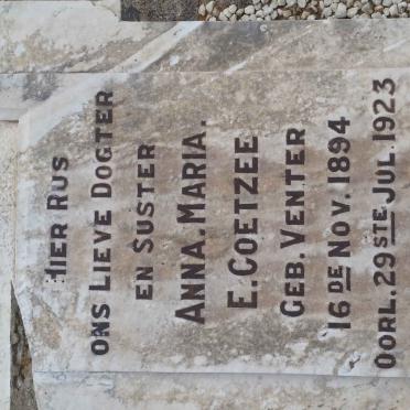 COETZEE Anna Maria E. nee VENTER 1894-1923