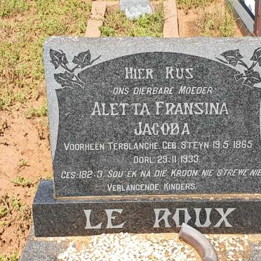 ROUX Aletta Fransina Jacoba, le voorheen TERBLANCHE nee STEYN 1865-1933