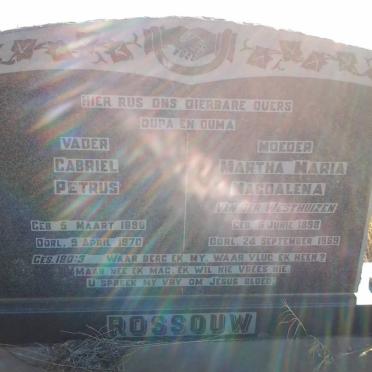 ROSSOUW Gabriel Petrus 1896-1970 &amp; Martha Maria Magdalena VAN DER WESTHUIZEN 1898-1969