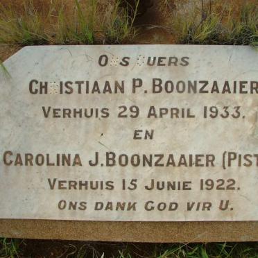 BOONZAAIER Christiaan P.  -1933 &amp; Carolina J. PISTOR  -1922
