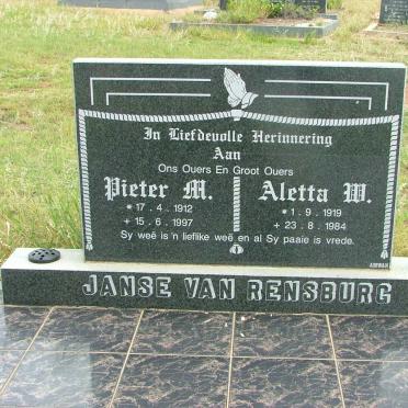 RENSBURG Pieter M., Janse van 1912-1997 &amp; Aletta W.  1919-1984