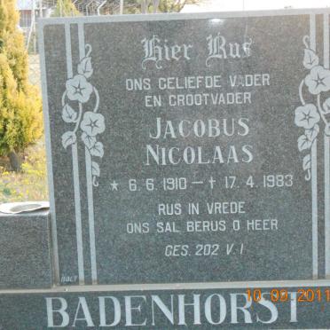 BADENHORST Jacobus Nicolaas 1910-1983