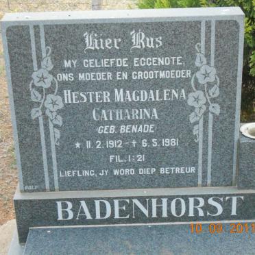 BADENHORST Hester Magdalena Catharina nee BENADE 1912-1981