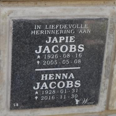 JACOBS Japie 1926-2005 &amp; Henna 1928-2016