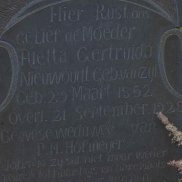 NIEUWOUDT Aletta Gertruida formerly HOFMEYER nee VAN ZYL 1852-1928