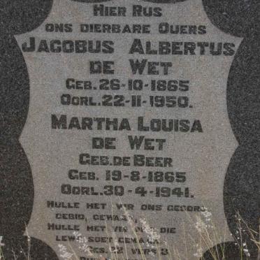 WET Jacobus Albertus, de 1865-1950 &amp; Martha Louisa DE BEER 1865-1941