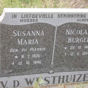 WESTHUIZEN Nicolaas Burger 1869-1954 &amp; Susanna Maria DU PLESSIS 1876-1946