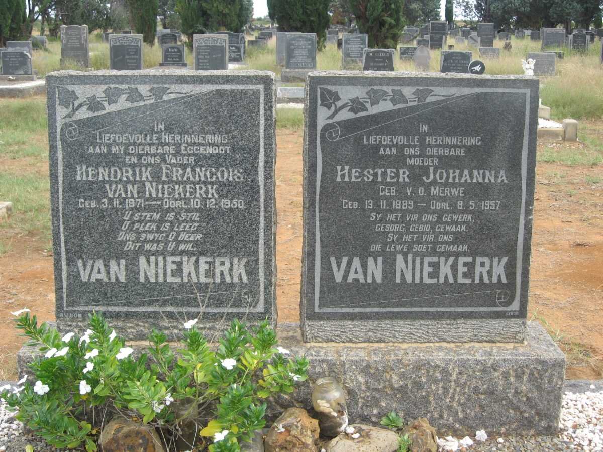 NIEKERK Hendrik Francois, van 1871-1960 &amp; Hester Johanna VAN DER MERWE 1889-1957