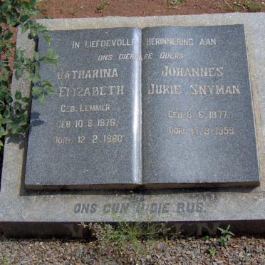SNYMAN Johannes Jurie 1877-1959 &amp; Catharina Elizabeth LEMMER 1876-1960