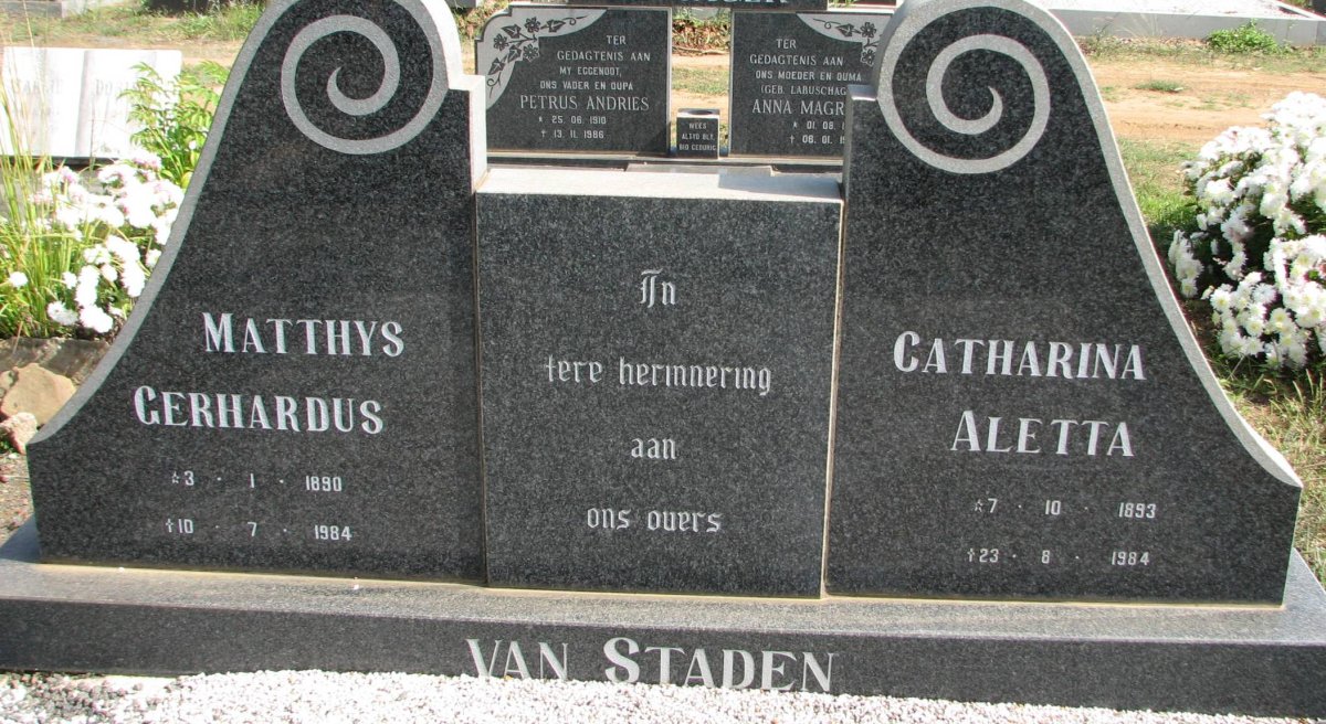 STADEN Matthys Gerhardus, van 1890-1984 &amp; Catharina Aletta 1893-1984