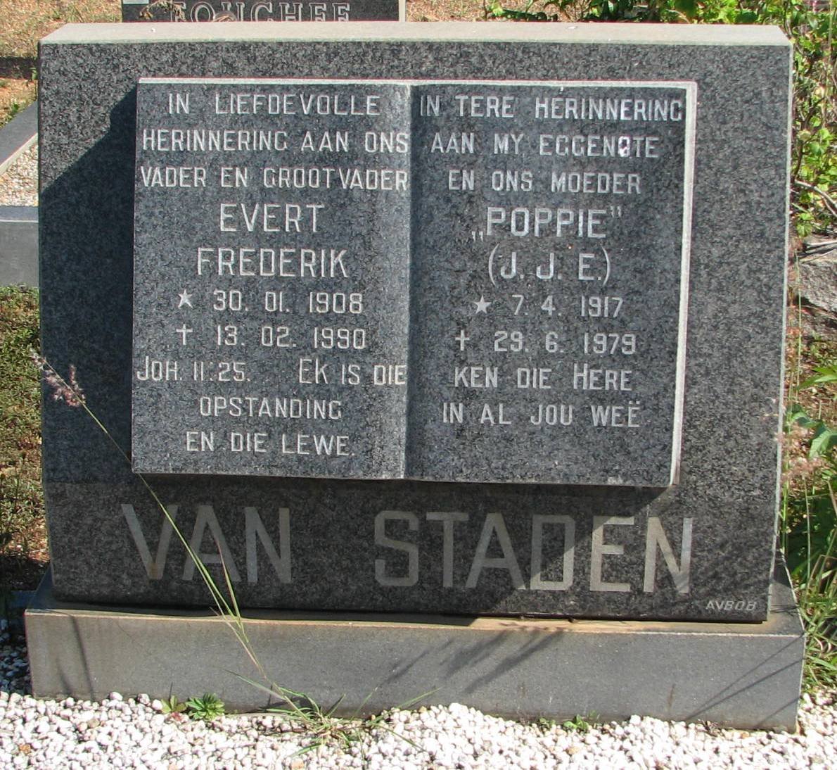 STADEN Evert Frederik, van 1908-1990 &amp; J.J.E. 1917-1979