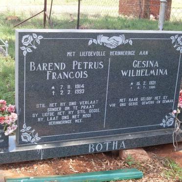 BOTHA Barend Petrus Francois 1914-1993 &amp; Gesina Wilhelmina 1921-1996