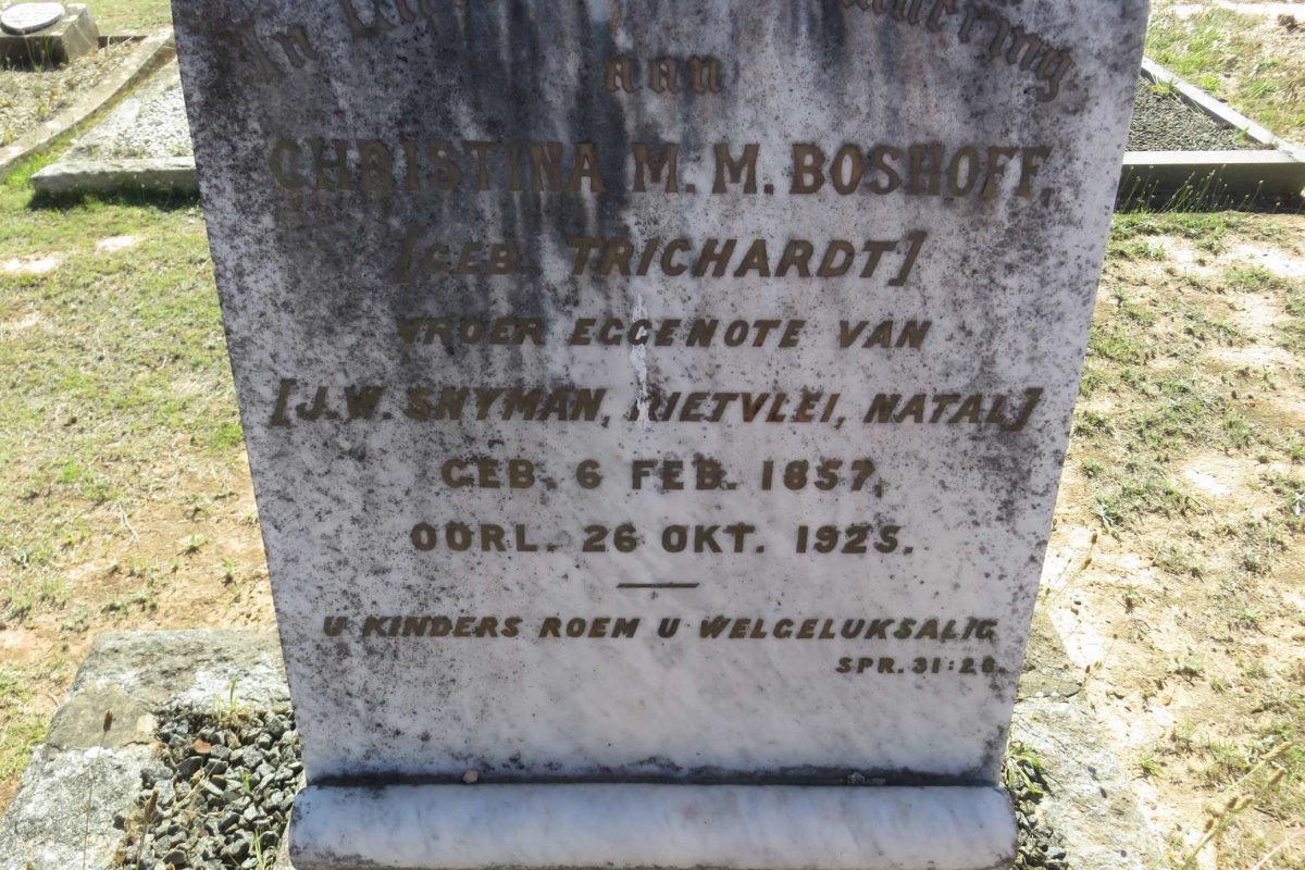 BOSHOFF Christina M.M. voorheen SNYMAN nee TRICHARDT 1857-1925