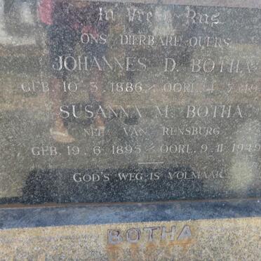 BOTHA Johannes D. 1886-1950 &amp; Susanna M. VAN RENSBURG 1895-1949