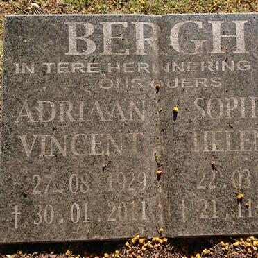 BERGH Adriaan Vincent 1929-2011 &amp; Sophia Helena 1945-2008