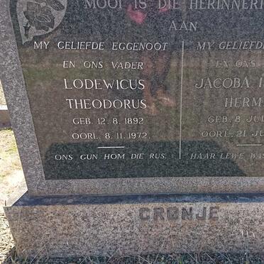 CRONJE Lodewicus Theodorus 1892-1972 &amp; Jacoba Isabella Hermina 1894-1966