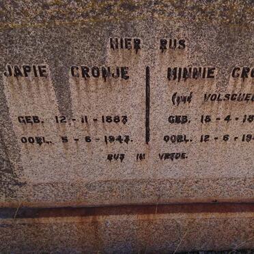CRONJE Japie 1883-1943 &amp; Minnie VOLSCHENK 1885-1946