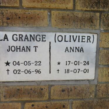 GRANGE Johan T., la 1922-1996 &amp; Anna OLIVIER 1924-2001