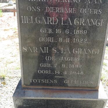 GRANGE Helgard, la 1889-1922 &amp; Sarah S. DE JAGER 1892-1948