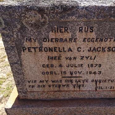 JACKSON Petronella C. nee VAN ZYL 1879-1943